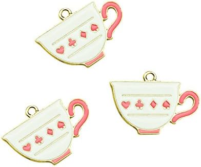 SANQIU Enamel Teapot Charm Pack of 10 Coffee Cup Pendant for Jewelry Making