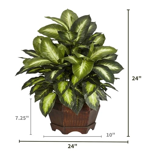 NEARLY NATURAL 24IN DIEFFENBACHIA ARTIFICIAL PLANT, FAUX GREENERY WITH DECORATIVE PLANTER FOR INDOOR HOME OFFICE DECOR, LOW MAINTENANCE