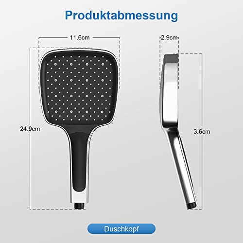 Duschkopf Regendusche Druckerhöhend, VESKYAO Hochdruck Duschbrause mit Ergonomischem Handgriff, Groß Handbrause Wassersparend mit 3 Strahlarten, Verchromter Brausekopf