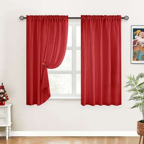 HOMEIDEAS Christmas Red Privacy Curtains