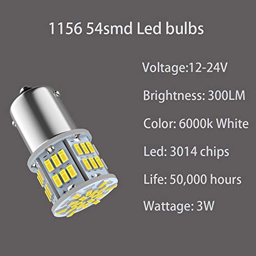 Melphan-Auto 24V 1156 1141 1003 BA15S 54-SMD 3014 Chips White LED Bulbs for RV Camper Trailer Trunk Vehicle Interior Lights Tail Backup Reverse Lights Parking Lights Pack of 4