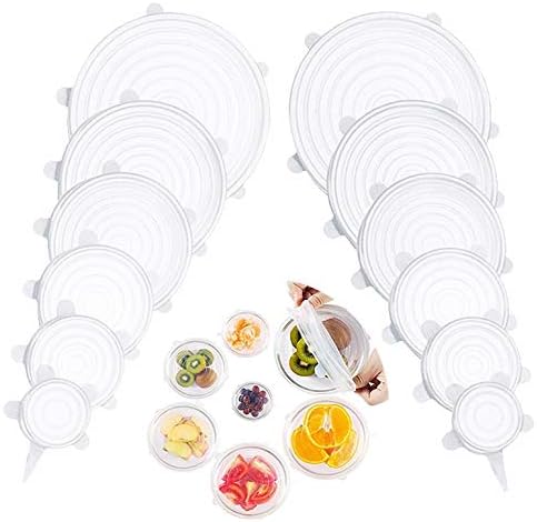 Silicone Stretch Lids, Silicone Food Covers 12 Pack, BPA 6 Different Sizes Silicone lids Fit Various Shape of Containers