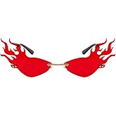 LASPOR Fire Flame Sunglasses for Women Men Retro Wave Rimless Glasses Vintage Fire Shape Gold Metal Frameless Eyewear