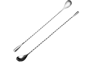 Sewroro Stainless Steel Bar Mixing Spoon Set 30cm, Silver and Gunmetal Cocktail Stirring Sticks for Pub and