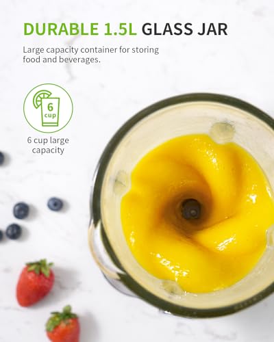 GDOR 1200 W Stand Mixer Glass 2-1 Mixer Smoothie Maker with 1.5 L Glass Jug and 650 ml Travel Mug 3 Speeds High Performance Mixer Professional Blender for Smoothies Shakes, Frozen Drinks Sauces