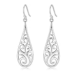 Highly Polished Sterling Silver Filigree Rattan & Raindrop Dangle Drop Earrings