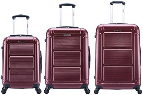 InUSA Pilot Hardside Luggage Set with Spinner Wheel, Travel Suitcases with Ergonomic GEL Handle and Studs, Wine, 3 Piece Set (20/24/28)