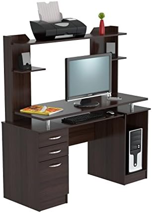 Inval America Computer Workcenter with Hutch, Espresso