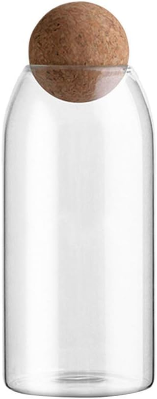 Tarro de almacenamiento de vidrio con tapa de madera bola transparente