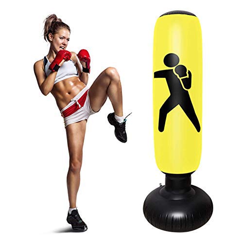 KUNANG Vertical Inflatable boxing column, Inflatable Punching Bag Tumbler,Fitness Punching Bag for Kids/Adult, Freestanding Boxing Target Bag,Karate Training Taekwondo Equipment (yellow)