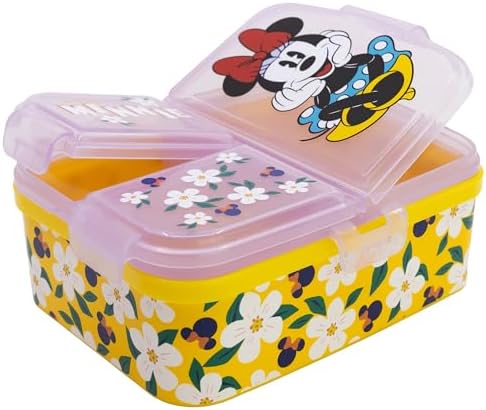 Fiambrera Infantil Minnie Mouse con 4 Compartimentos 1944ml - Sandwichera Multiple XL Libre de BPA para Niños y Niñas - Lonchera Escolar con Cierre Seguridad