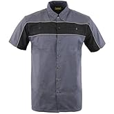 Milwaukee Leather MDM11671 Men’s Grey-Black Mechanic Work Shirt w/Reflective Strip - Heavy-Duty Button-Up