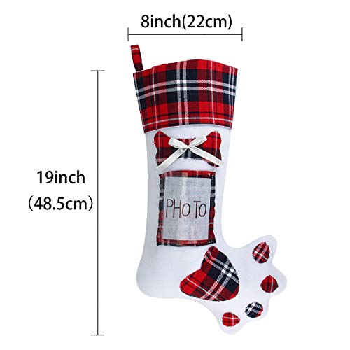 Christmas Stockings, Aitbay 19" Pet Dog Paw Christmas Stocking Plaid Style Large Xmas Stockings Can Be Photo Embedded for Holiday Christmas Decorations ( 2 Pack ) - Thumbnail 2