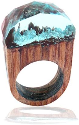 Baynne Unique Design Forest Wood Resin Men Women Couple Rings Unisex Miniature Landscape Wedding Rings Jewelry
