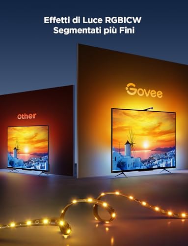 Govee LED TV Backlight 3 Lite with Fish-Eye Correction Function, Aplicable to 55-65 Inch TV, 3.6M RGBICW WiFi LED TV Lights with Camera, 4 Colors in 1 Lamp, Voice Control and APP