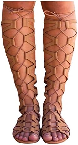 sweetnice Women Shoes Womens Open Toe Lace Up Wrap Gladiator Over The Knee Thigh High Caged Flat Sandal Roma Boot