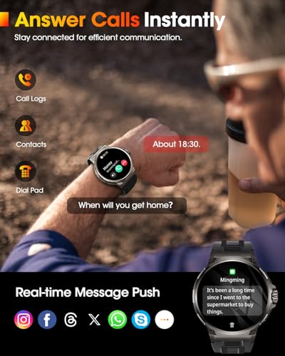 Men's Smart Watch with 1000 mAh Battery, 1.92 Inch AMOLED, 5ATM Waterproof Military Smartwatch, 120+ Sports Modes, Bluetooth Calling, 24/7 Heart Rate/Sleep/Pedometer Android iOS