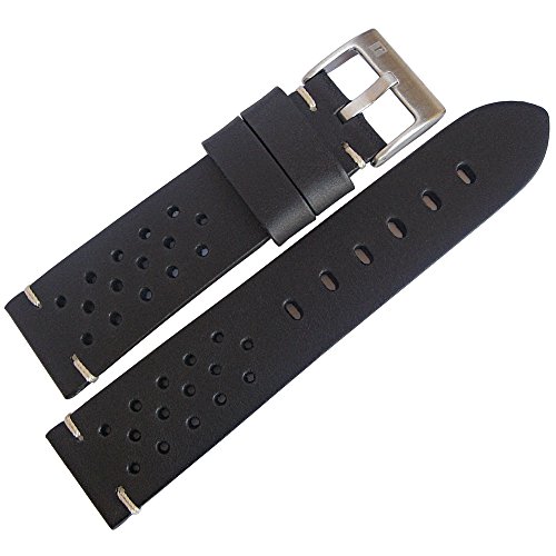 ColaReb 20mm Racing Black Leather Watch Strap