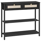 HOOBRO Rattan-Like Narrow Console Table with 2