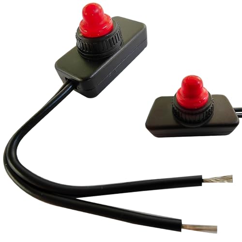 Photo 1 of Small ON Off Push Button Switch with Cover 12V 24V Mini ON-Off pushbutton Switch, 3.9 Inch Pre-Wired Surface Mount ON/Off Switch with Double-Sided Tape for Paste Installation