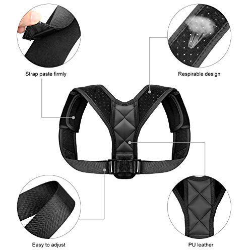 Posture Corrector for Men Women Flat Back Brace Adjustable Support Brace with 2 Pads for Upper Back Shoulder