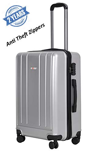 Swiss Traveller 4 Wheel Polypropylene Anti Theft ZIIPPER Luggage Bag (20 INCH / 55 cm Check in Size) Suitcase Silver