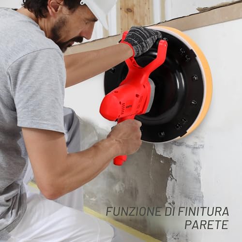 NEWTRY Electric Masonry Mortar Trowel Portable Plaster Smoothing Trowel for Wall Finishing with Sponge Sandpaper Replacement Discs 220V CE