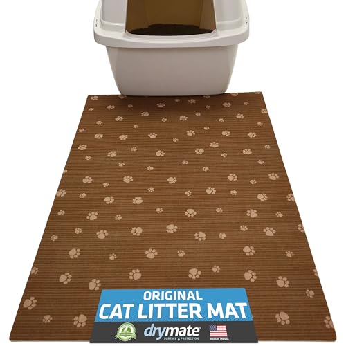 Drymate Original Cat Litter Mat, Contains Mess from Box, Protects Floors, Urine-Proof, Machine Washable, Soft on Kitty Paws, Absorbent, Waterproof (USA Made, Recycled Content) (20”x28”)(BrownTanPaw)