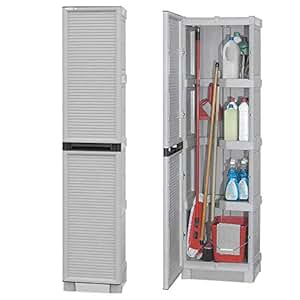 Armario de resina con compartimento para escobas, bisagras de metal, 50