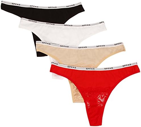 SPFAS 4 Pack Women's Cotton Thong Underwear