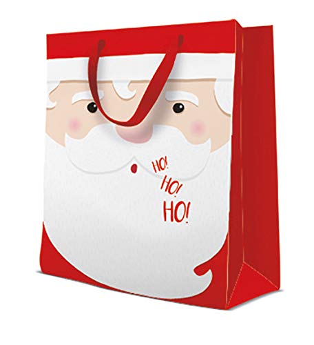 Pack of 10 - Medium Santa Face Xmas Gift Bag Christmas Bag (20cm x 10cm x 25cm)