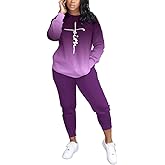 HBQ Two Piece Outfits For Women Casual Long Sleeve Sweatsuits Jogger Tracksuits Lounge Sets With Pockets-Gradient-S