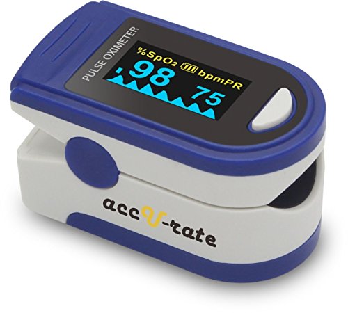 Acc U Rate Pro Series 500D Deluxe Fingertip Pulse Oximeter Blood Oxygen Saturation Monitor with silicon cover, batteries and lanyard (Sapphire Blue)