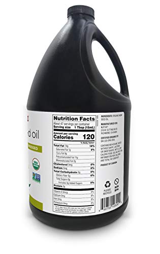 NUTIVA ORGANIC, COLD-PRESSED, UNREFINED HEMP SEED OIL FROM NON-GMO, SUSTAINABLY FARMED CANADIAN HEMP, 1 GALLON 128 FL OZ