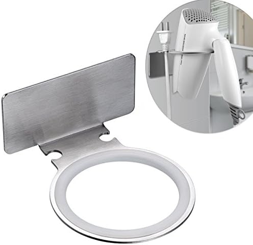 JIAEN Hair Dryer Holder Wall Mount Self Adhesive Storage Organizer for Bathroom Hair Blower with Plug Stand Stainless Steel