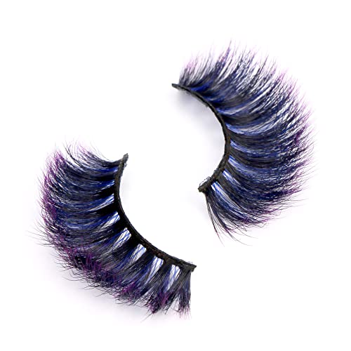 FOXSCOS 20MM COLORED EYELASHES,HALLOWEEN 3D MINK LASHES WITH COLOR,BEAUTIFUL NATURAL THICK COLORFUL FALSE EYELASHES 1 PAIR FOR CHRISTMAS NEW YEAR PARTY BALL COSPLAY（BLACK-PURPLE）