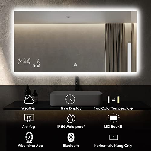 BYECOLD Smart Bathroom Mirror with Bluetooth WiFi Enabled Weather