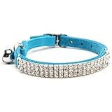 BINGPET Adjustable Cat Collar Soft Velvet Safe Collars Bling Diamante with Bells, Blue