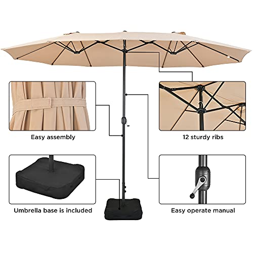 Patio Watcher 15 Ft Patio Double Sided Umbrella with Base, Extra Large