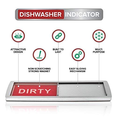 Premium Clean Dirty Dishwasher Magnet - Dishwasher Management Made Easy - 100% Metal and Acrylic, Easy-To-Read Labels, Magnetized Slider - Dishwasher Magnet Clean Dirty - Silver - Thumbnail 3