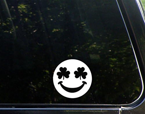 Shamrock Happy Face - 3-3/4" x 3-3/4" - Decal Sticker for Windows, Bumpers, Laptops, Cell Phones, Glassware etc.