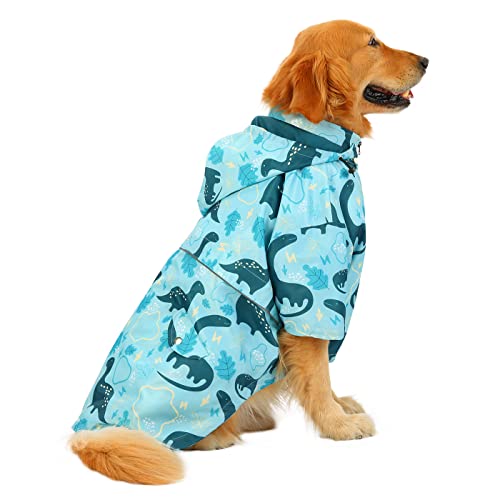 HDE Dog Raincoat Poncho Double Layer Zip Rain Jacket with Removable Hood, Leash Hole for Small to 3XL Dogs and Puppies Dinosaurs - XL