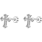 20g Cross Flat Screw Back Small Stud Earrings for Women Men Minimalist Surgical Steel Little Mini Cartilage Tragus Piercing Sleeper Studs Hypoallergenic for Sensitive Ears Fashion Jewelry Gift