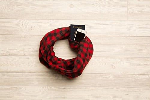 SHOLDIT Basic Fleece Pocket Scarf - Black/Red Plaid