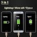 Yafeite USB Charging Cable for iPhone Type-C Android can be Charged for Different Devices at The Same time 3 in 1 Nylon Braided Gold (3.9 feet)
