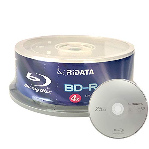 25 Pack Ridata 4X BD-R BDR 25GB Single Layer Blue Blu-ray Logo Recordable Blank Media Disc with Spindle Packing