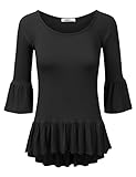 Doublju Womens 3/4 Sleeve Ruffle High-Low Blouse Top (Made In USA)
