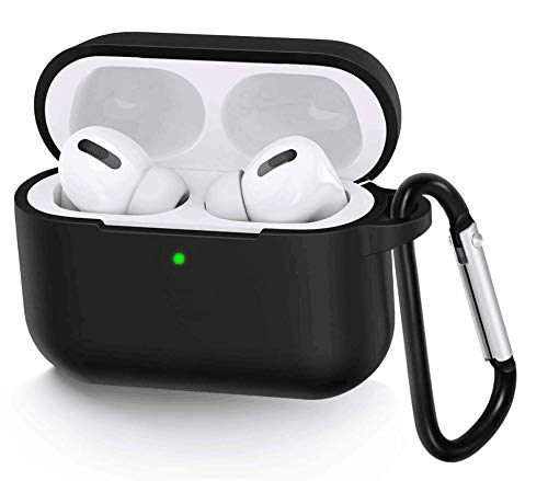 YDY Cover for AirPods Pro Case, Silicone Headphone Case for Airpods 3 Full Shockproof Protective Accessories with Keychain, Visible Front LED, Anti- Scratch for Airpods pro Charging Case (Black)