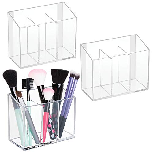 mDesign Self Adhesive Vanity Cosmetic Organizer for Hair Care, Jewelry, Makeup - Pack of 3, Clear