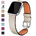 Maledan Leather Bands Compatible with Fitbit Versa Women Men, Replacement Strap Accessories Band Compatible with Fitbit Versa Smart Watch/Versa Lite/Versa SE, Small, Beige